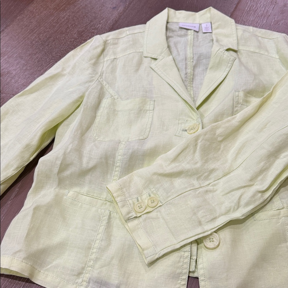 Chico’s Linen Blend Blazer Jacket Light Yellow Size 1 - Picture 4 of 4